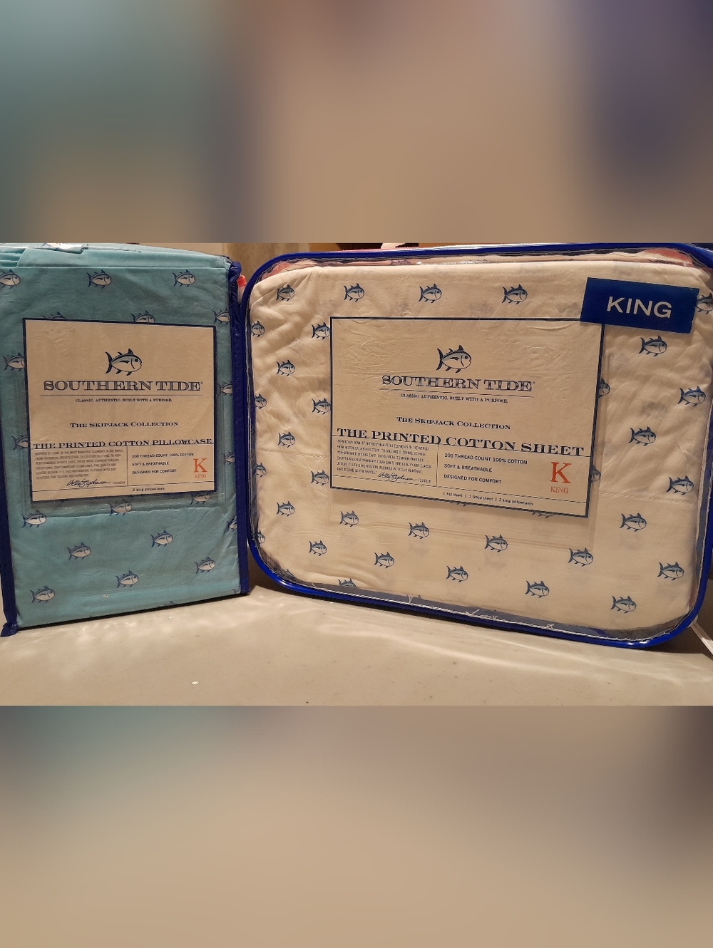 New Southern Tide King size 6pc Sheet set SkipJack White